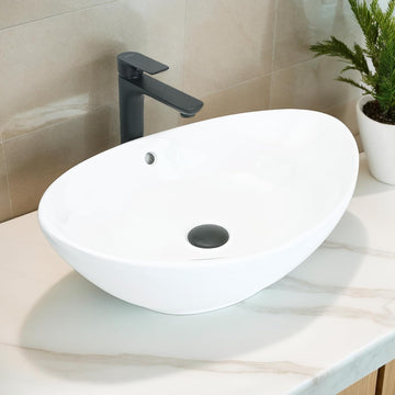 VIDA 23×15.2×7.7 inch Bathroom Vessel Sink, Modern Egg Shape Vanity Sink Above Counter Art Basin with Overflow