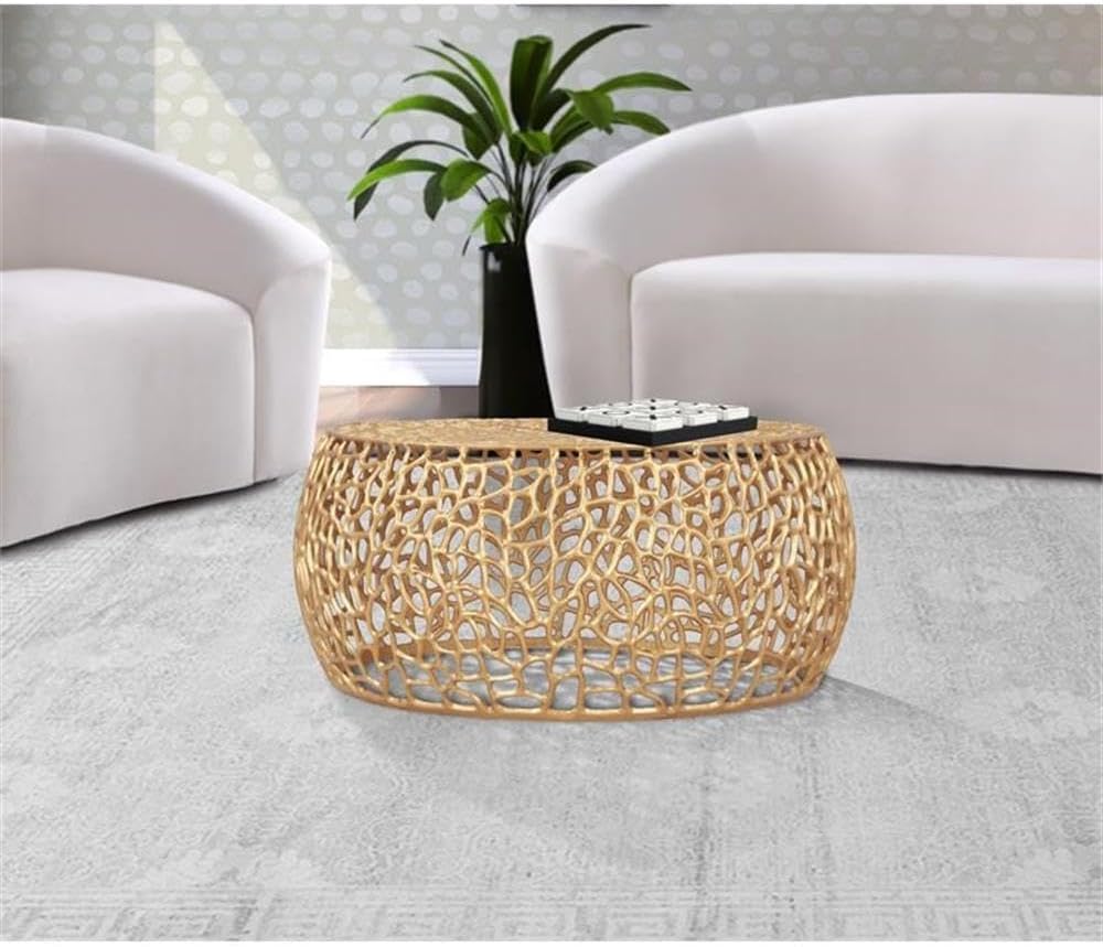 Priya Collection Modern | Contemporary Solid Aluminum Round Coffee Table with Intricate Design, 35" W x 35" D x 16" H
