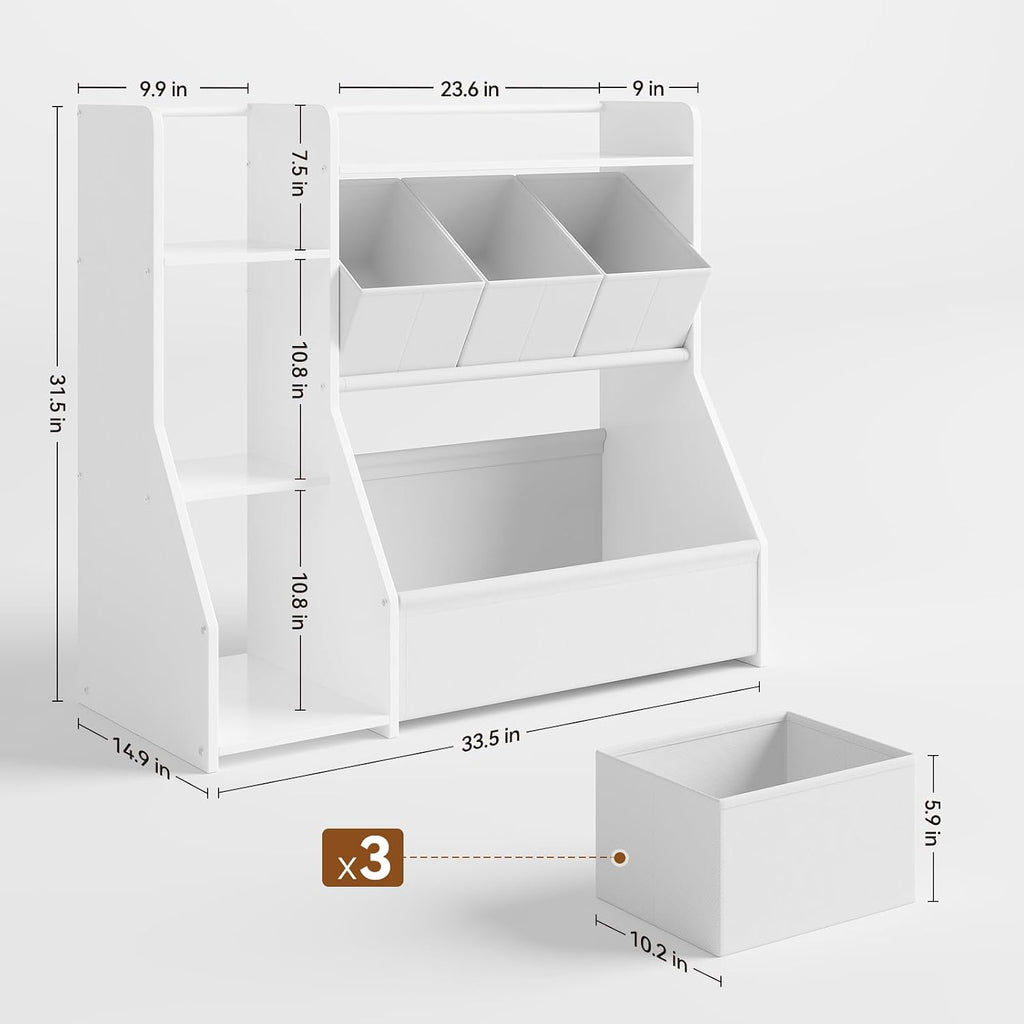 Kids Toy Storage Organizer with Bookshelf | Three-tier bookshelf and spacious toy bin encourage independent reading
