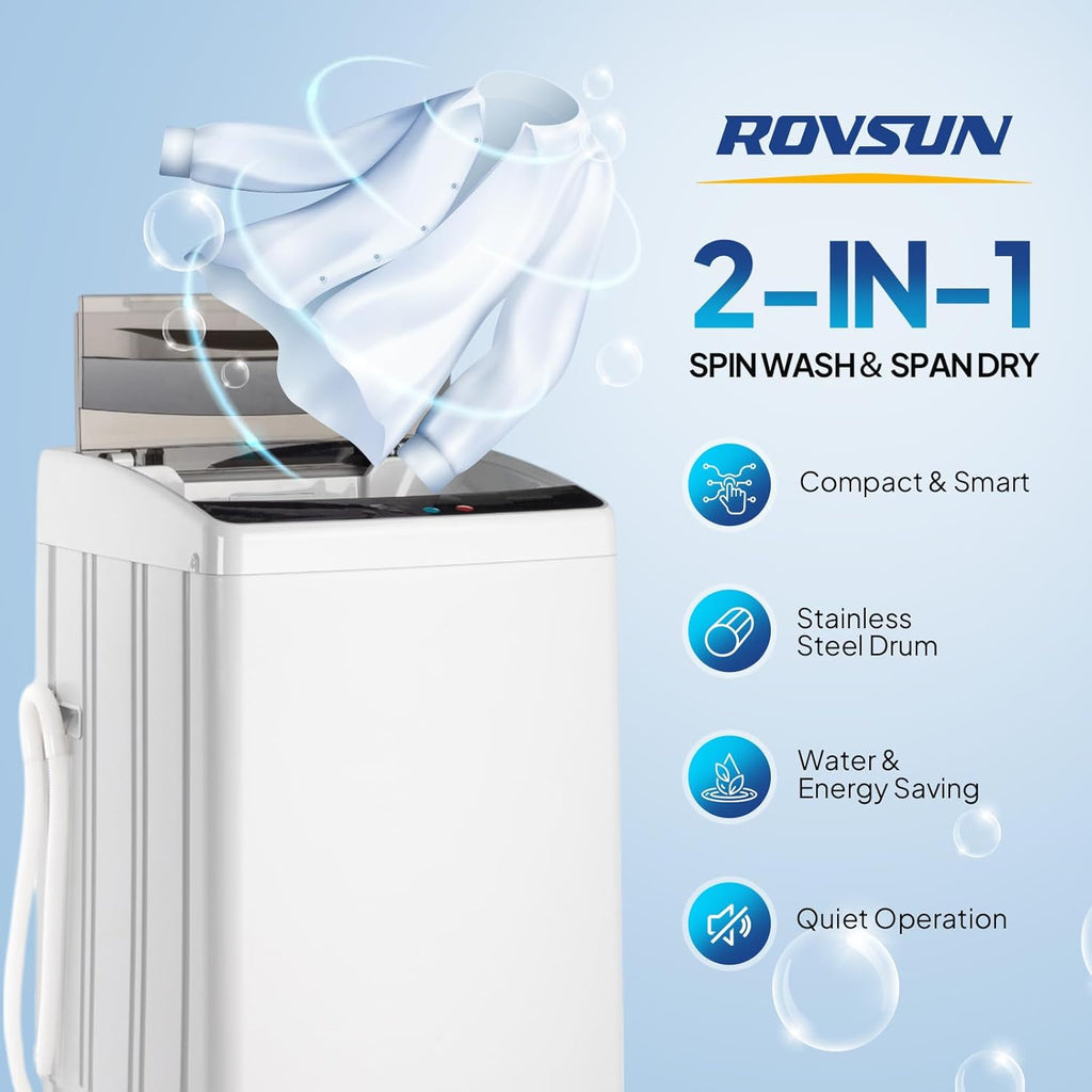 30LBS Fully Automatic Washer, 2 in 1 Portable Washing Machine, Top Load Washer and Spin Dryer Combo with Drain Pump, 8