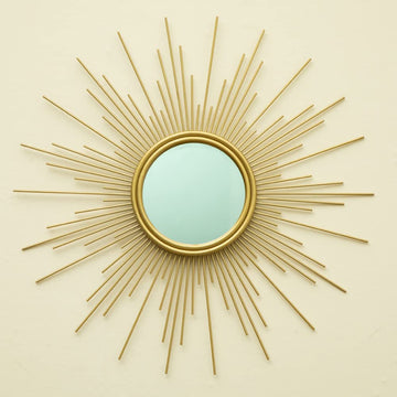 Sunburst Mirror, 24" Boho Mirror, Gold Sun Decorative Mirrors for Wall Decor, Small Mid Century Modern Small Living