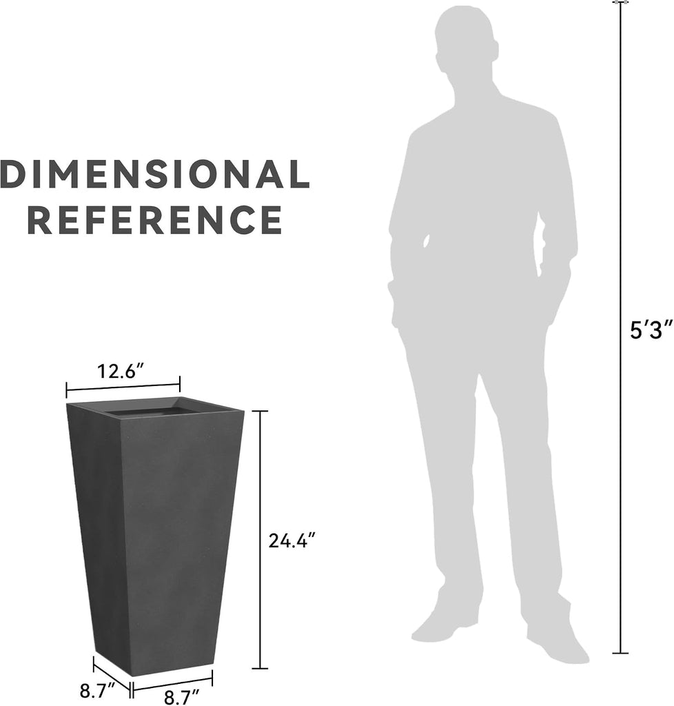 28 Inch Tall Tapered Concrete Planter, Modern Style Large Plant Pot with Drainage Hole and Rubber Plug , Backyard
