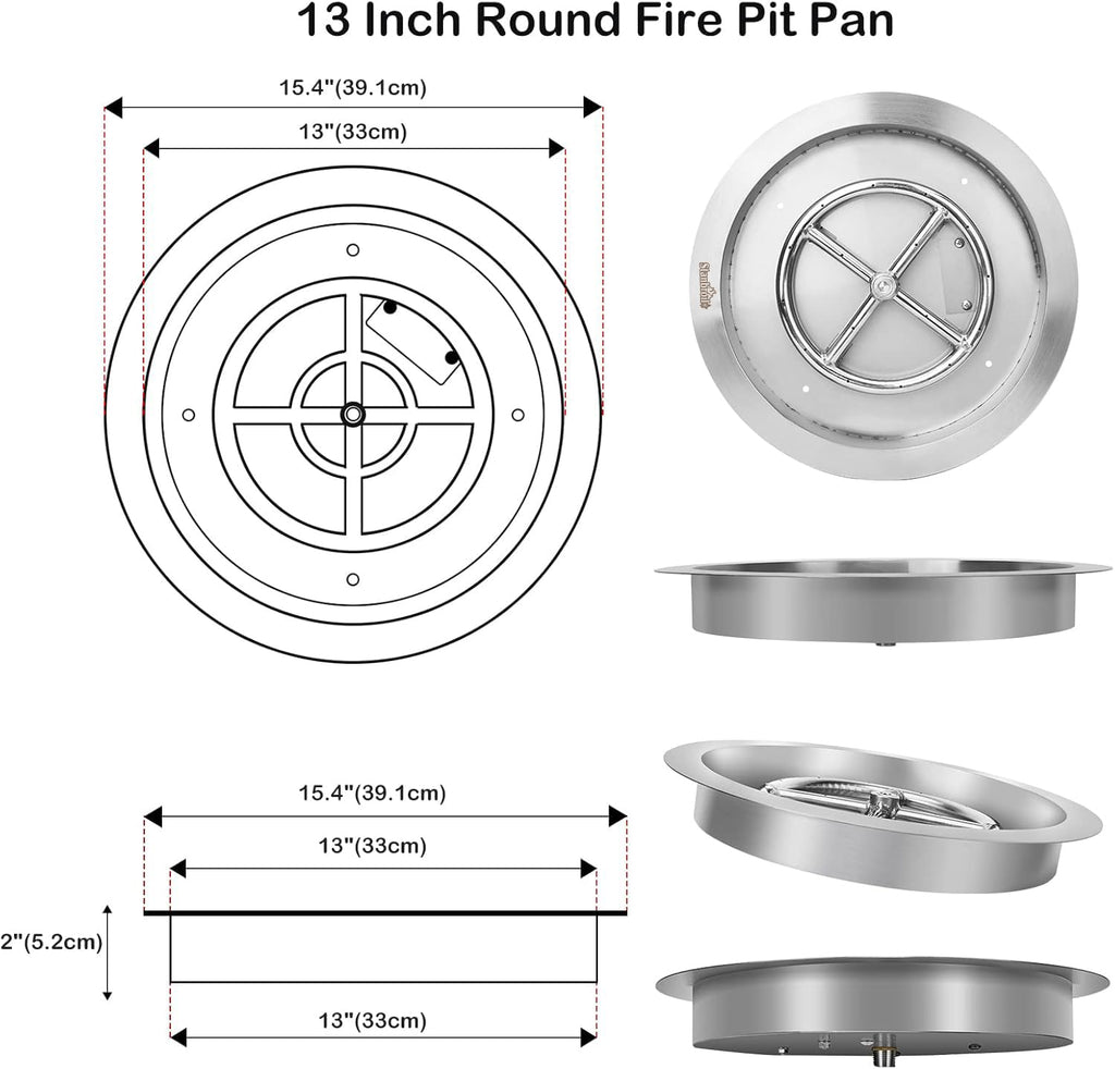 13-Inch Drop-in Fire Pit Burner Pan, Round Fire Pit Insert