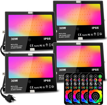 Led Flood Light Outdoor 30W,300W Equivalent, Color Changing RGB Lights | Remote Control, 120 RGB Colors, Warm White