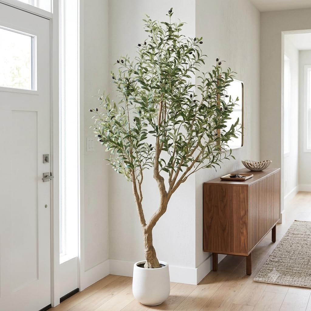 Artificial Olive Treewith White Pot, 6.5FT