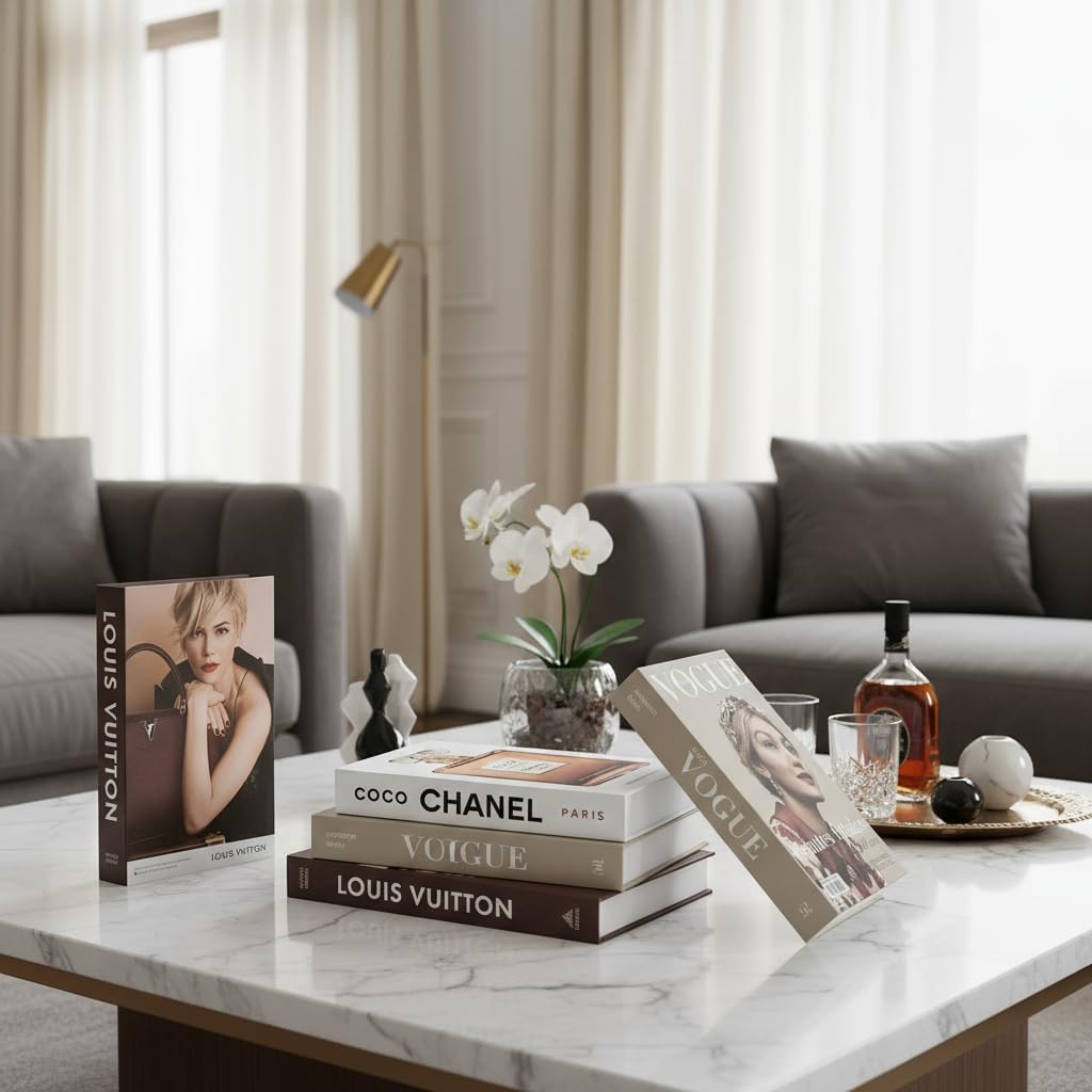 Decorative Books Decor, Set of 4 Stylish Fake Books of Room Books Decor Aesthetic for Coffee Table Decor, Living