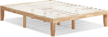 14 Inches Wood Platform Bed Frame Queen, Wooden Mattress Foundation with Rubber Wood Frame, Strong Wooden Slats