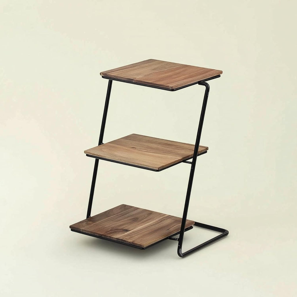 Three Tier Dessert Stand Tiered Serving Stand Cake Stand Display Rack With Sturdy Iron And Wood Shelves compact