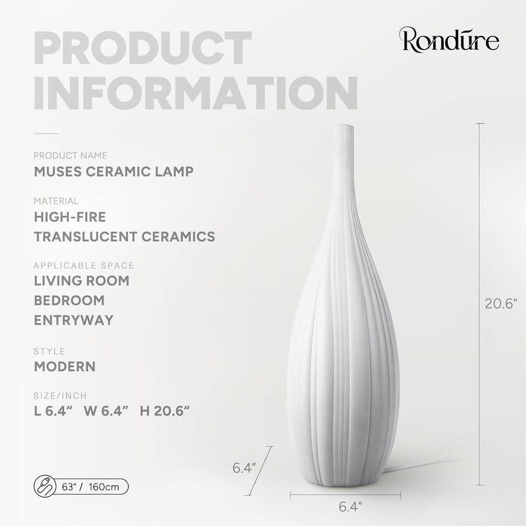 20.6" Modern Ceramic Table Lamp, Fully Dimmable Modern Bedside Lamps and Nightstand, White Translucent Ceramic Shade