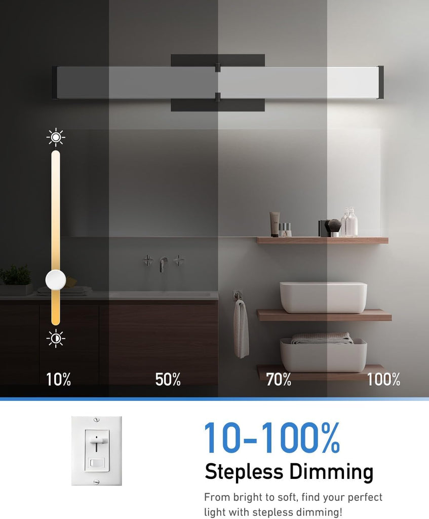 Modern 24IN Black Bathroom Vanity Light, 25W 2500 Lumen Dimmable, 5CCT, ETL Certified