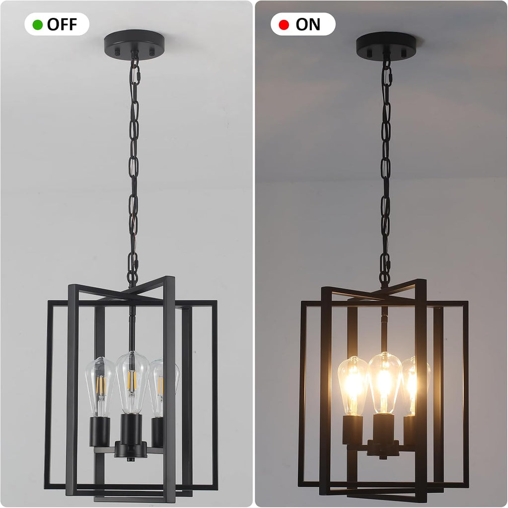 Black Farmhouse Modern Chandelier Light Fixture for Dining Room, 3 Light Rustic Kitchen Island Metal Pendant Hanging