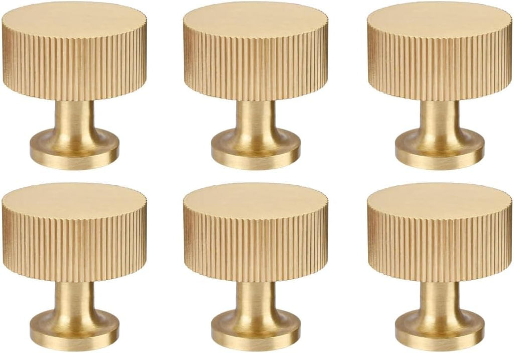 6pcs Solid Brass Cabinet Knobs Pulls Cabinet Drawer Dresser Gold Knobs Modern Handles (1"x1"/25mmx25mm),Brushed Brass