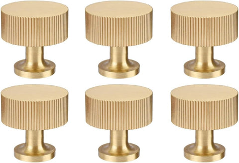 6pcs Solid Brass Cabinet Knobs Pulls Cabinet Drawer Dresser Gold Knobs Modern Handles (1"x1"/25mmx25mm),Brushed Brass