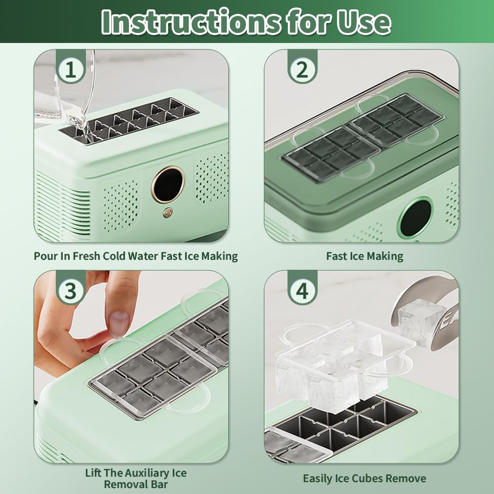 Portable Ice Maker, Fast Ice Making, Quiet, Energy-Efficient, with Ice-Cubes Detachment Rack and Removable Top Cover