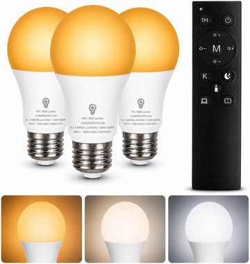 3 PACK - Amber 1800K & White LED Bulb, A19 E26 | Blue-Light-Free Relax Mode