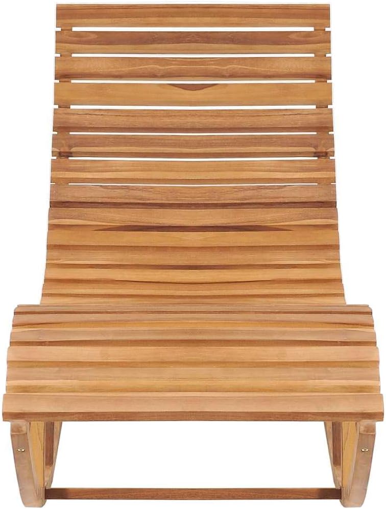 Durable Solid Teak Wood Sun Lounger, Rectangular Outdoor Tanning Chair Garden, Comfortable Chaise Lounge Chair