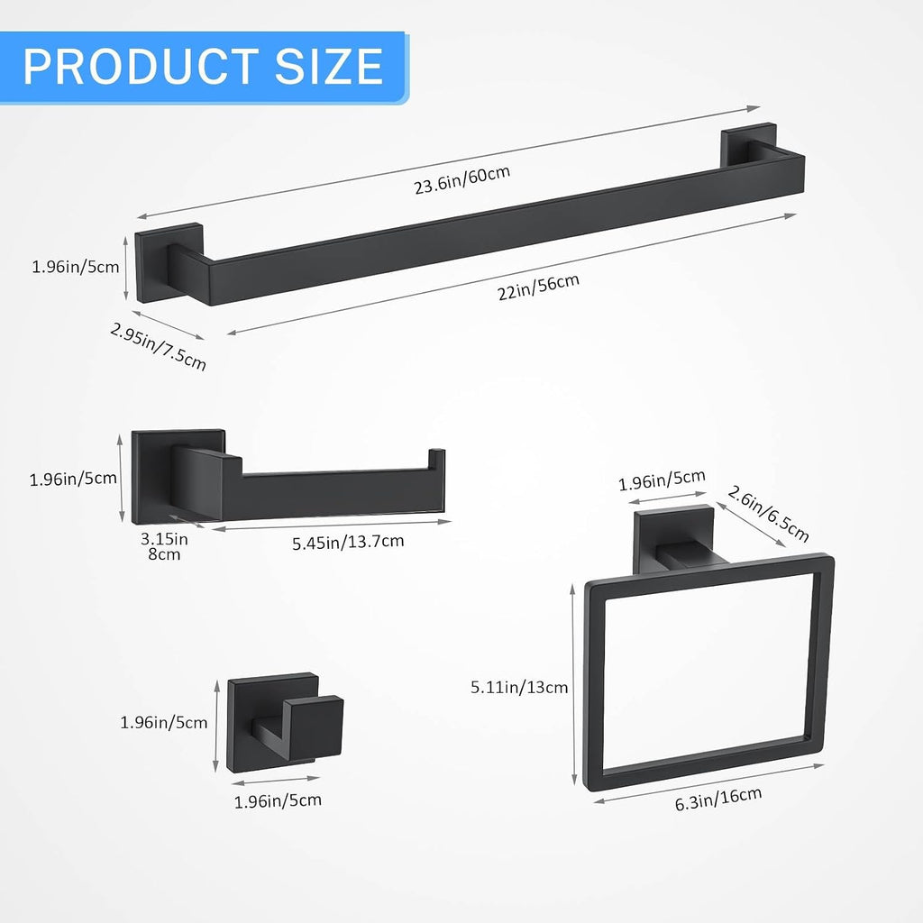 10-Piece Matte Black Bathroom Hardware Accessories Set Black Towel Bar Set Towel Holder Set Stainless Steel