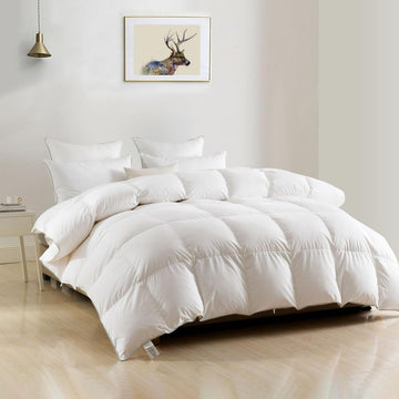 Luxury Oversized King Down Feather Fibers Comforter, Soft Cotton Blend Cover, High Fill Power Medium