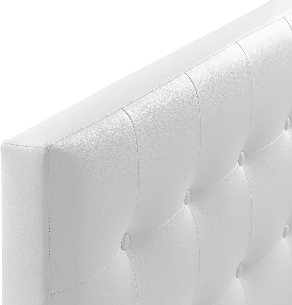 Tufted Button Faux Leather Upholstered Queen Headboard in White