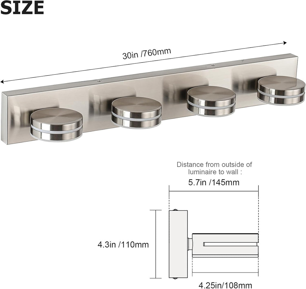 4-Light Bathroom Vanity Light, Brushed Nickel Bathroom Light Fixtures Over Mirror, LED Dimmable 5500K Bath Lighting