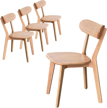 Mid Century Modern Walnut Dining Chairs Set of 4, FAS-Grade Solid Oak All Hardwood Frame, Armless & Curved Back