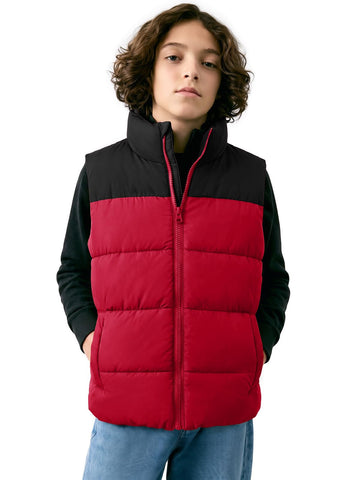 Boys Zip up Puffer Vest Kids Colorblock Sleeveless Jacket