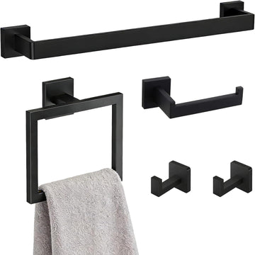 5-Pieces Wall Mount Bathroom Hardware Set,23.6in Towel Bar Set,Matte Black | Waterproof Stainless Steel Bathroom