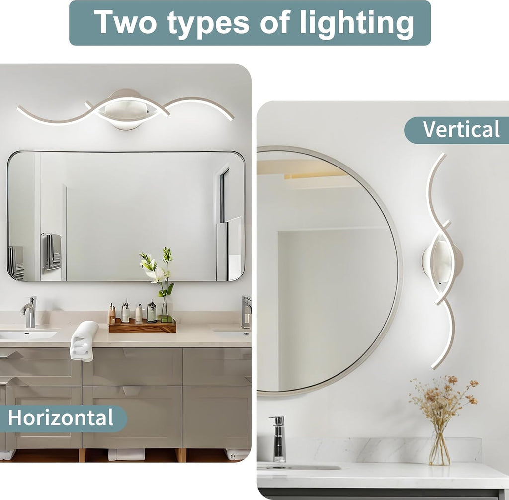 Brushed Nickel Curved 5CCT Bathroom Vanity Light Fixture Over Mirror, 23.62 inch Modern LED Wall Lamp Dimmable