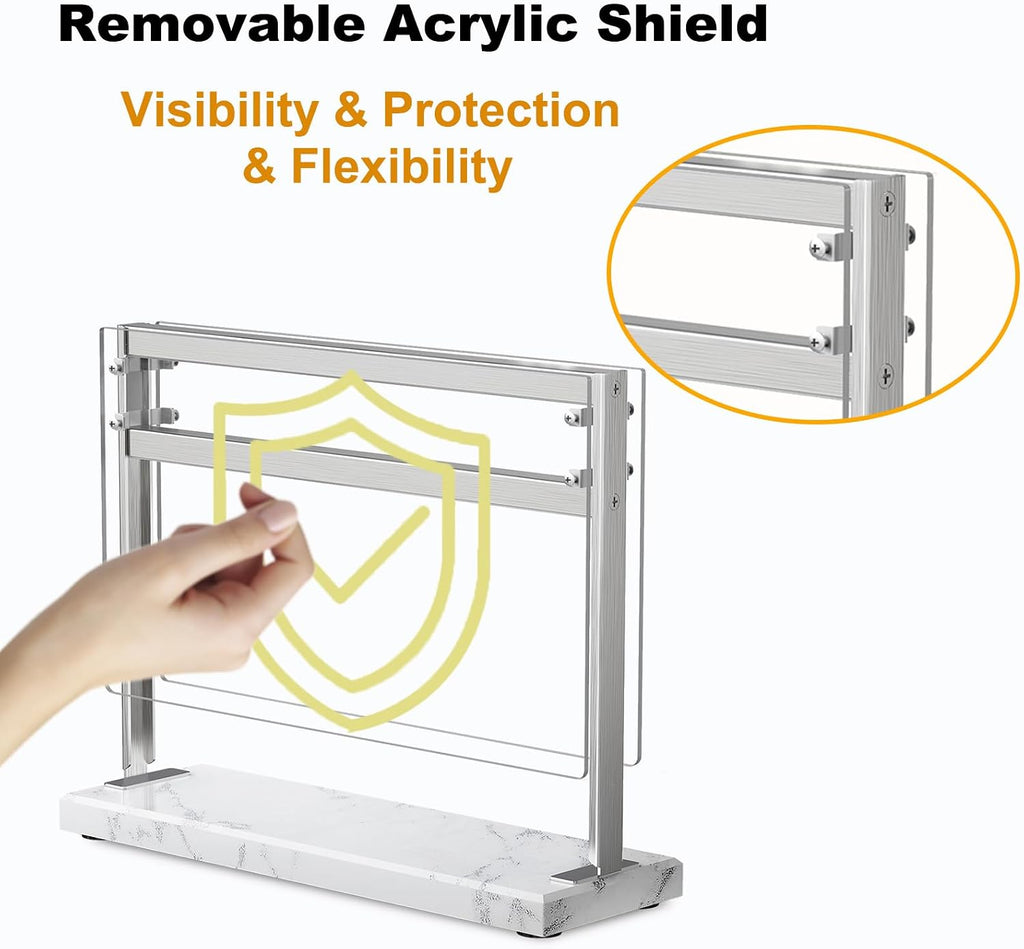 Acrylic Shield Magnetic Knife Block Holder - Marble Base Magnetic Knife Stand for Counter Top -Double Sided Magnetic