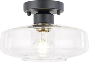 Semi Flush Mount Ceiling Light, 10.24" Modern Farmhouse | Clear Glass Light Fixture with Matte Black Finish, E26 Base