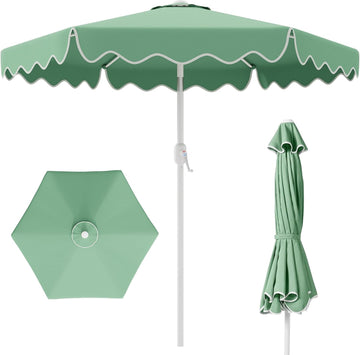 Patio Umbrella with Wavy Trim, UV-Fade-Resistant Canopy, Crank & Tilt - Pale Green 7.5ft