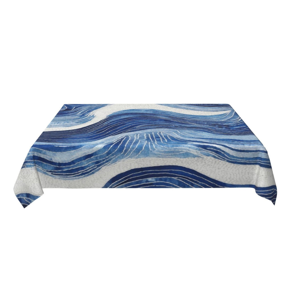 Blue Wave Abstract Rectangle Tablecloths, Polyester Waterproof Table Covers, Vibrant Geometric Wave Print Table Cloth