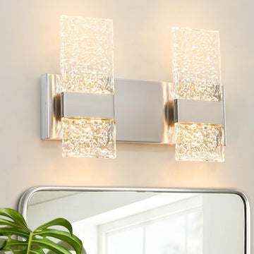 Modern Brushed Nickel 2 Lights Bathroom Vanity Light, LED Bathroom Light Fixtures Over Mirror, Dimmable Acrylic Wall