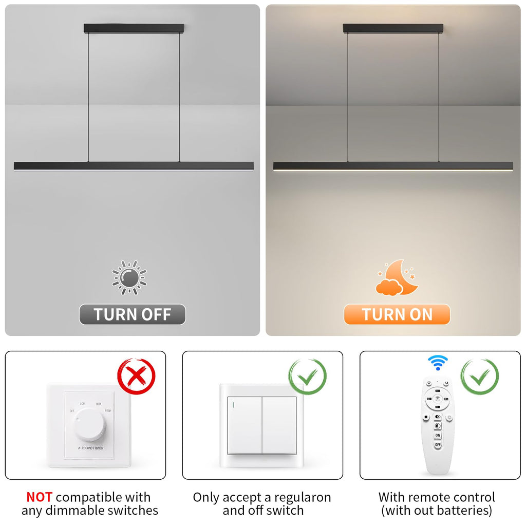 Pendant Lights Kitchen Island Dimmable Pool Table Light with Remote, Modern LED Island Lights, 39.37" LED Linear