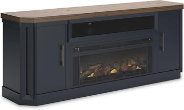 Fireplace TV Stand, 83" Console for 95" TVs, Built-in Speakers, Hardwood Solids, Mindi Veneer and MDF