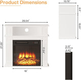 28 Inch Electric Fireplace with Mantel, Portable Freestanding Fireplace with 18 Inch Insert, 3D Realistic Flame, Shelf Storage and Remote Control, White