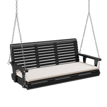 Wooden Porch Swing, Heavy Duty 880 LBS Hanging Patio Bench with Extra Cushion for Lawn| Garden| Courtyard (Black, 5