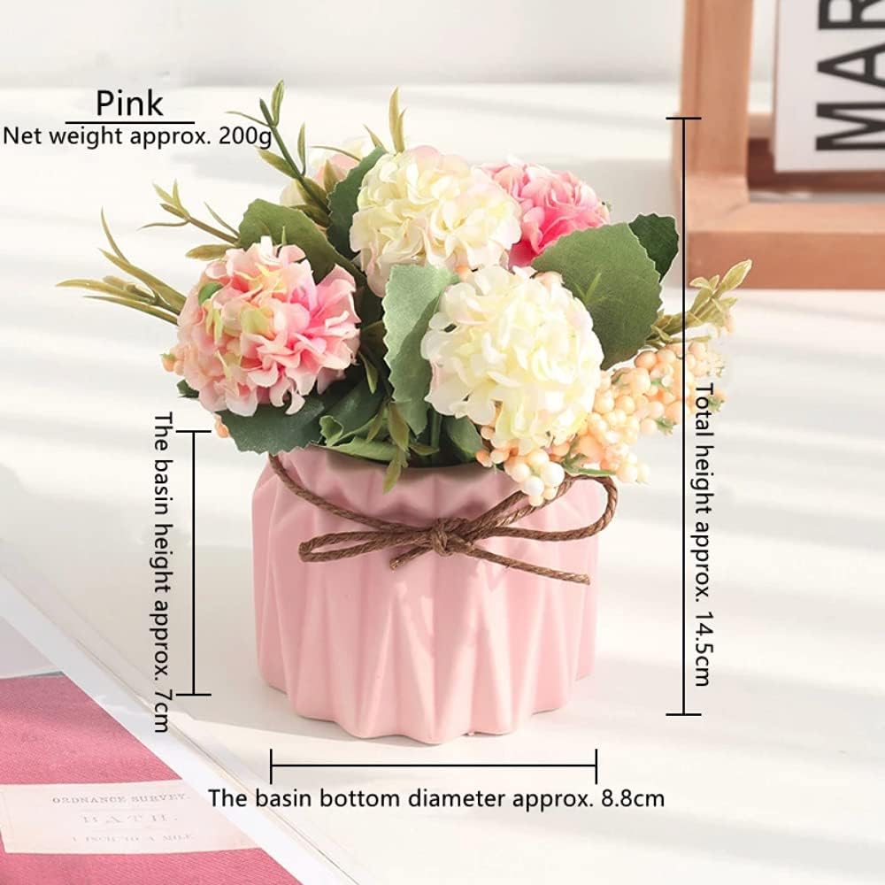 Fake Hydrangeas with Pot, Mini Hydrangea Artificial Flowers Artificial Plant in Ceramic Vase Desktop Decorations