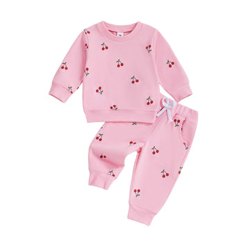 Fall Baby Girl Clothes Toddler Girl Outfit Cherry Crewneck Sweatshirt Long Sleeve Shirt Pants Winter Clothing Set