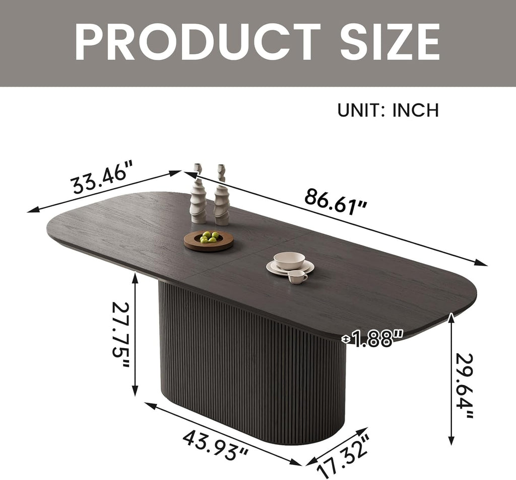 86" Rectangular Dining Table for 6-8, Modern Dining Room Table with Wood Grain Top & Sturdy Pedestal Base, Large