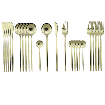 24-Piece 304 Stainless Steel Flatware Cutlery Set for 6, Champagne Silverware Set, Mirror Finish, Ideal Wedding