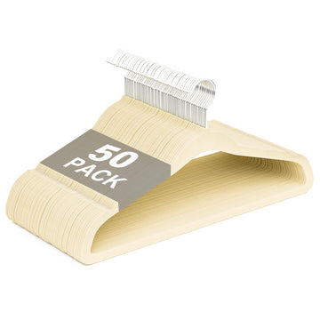 Velvet Felt Hangers 50 Pack, Non Slip, Slim, Space Saving, Ivory