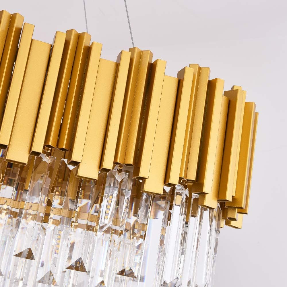 Inspired Odeon Style Gold Oval Raindrop Crystal Linear Chandelier W51"