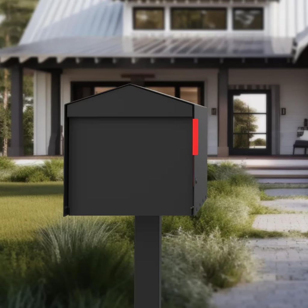 Mailbox | Modern Design Personalized Thompson Roof Top Post Mount Mail Box | 20.5” x 9.2” x 8.5” | Galvanized Steel