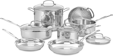 Chef's Classic 11-Piece Stainless Steel Pots and Pans Set, Cookware Set Compatible with Induction, Electric, Gas