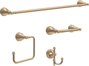Mylan 4-Piece Bathroom Set Champagne Bronze 18" Towel Rack, Toilet Paper Holder, Hand Towel Holder, Hook| Bathroom