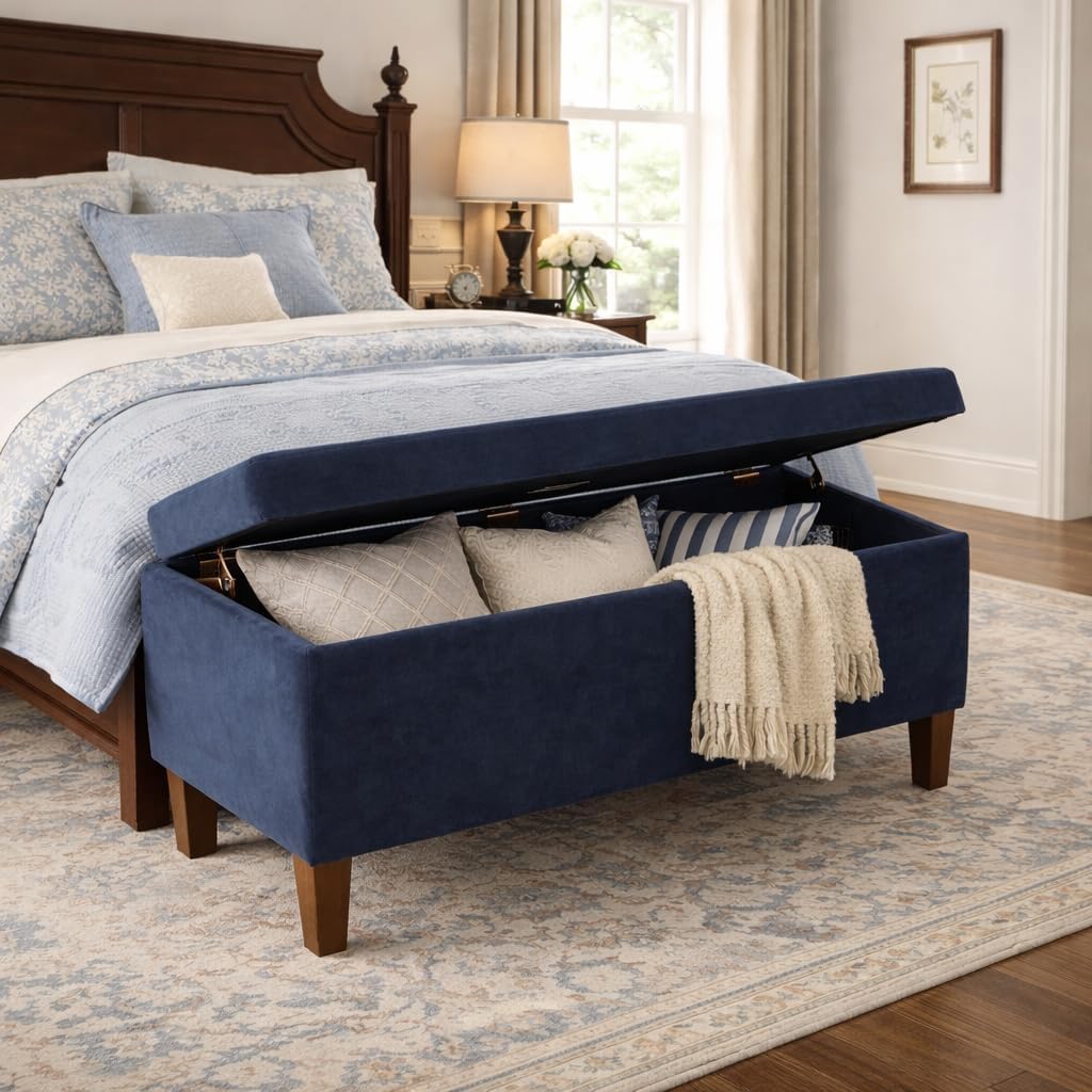 36" Storage Ottoman Bench with Hinged Lid - Navy