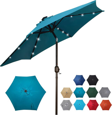 7.5 ft Solar Umbrella, 18 LED Lighted Patio Umbrella, Table Market Umbrella - Cerulean