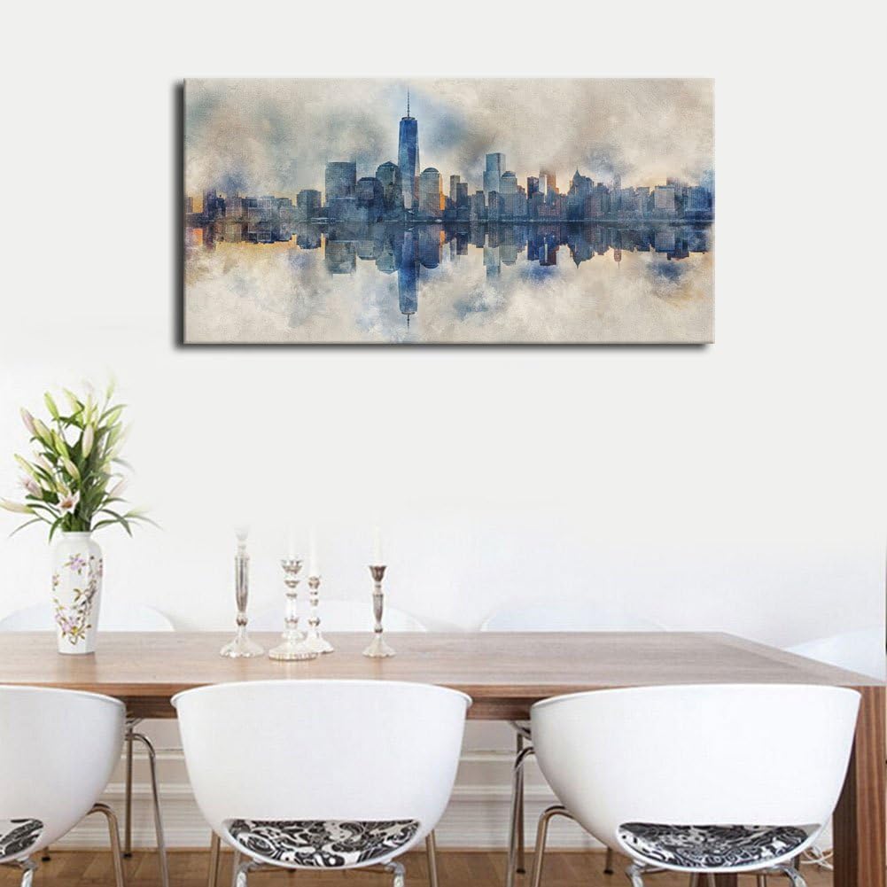 New York Skyline Wall Art Abstract City Reflection Canvas Picture Print Modern Gray Canvas Artwork