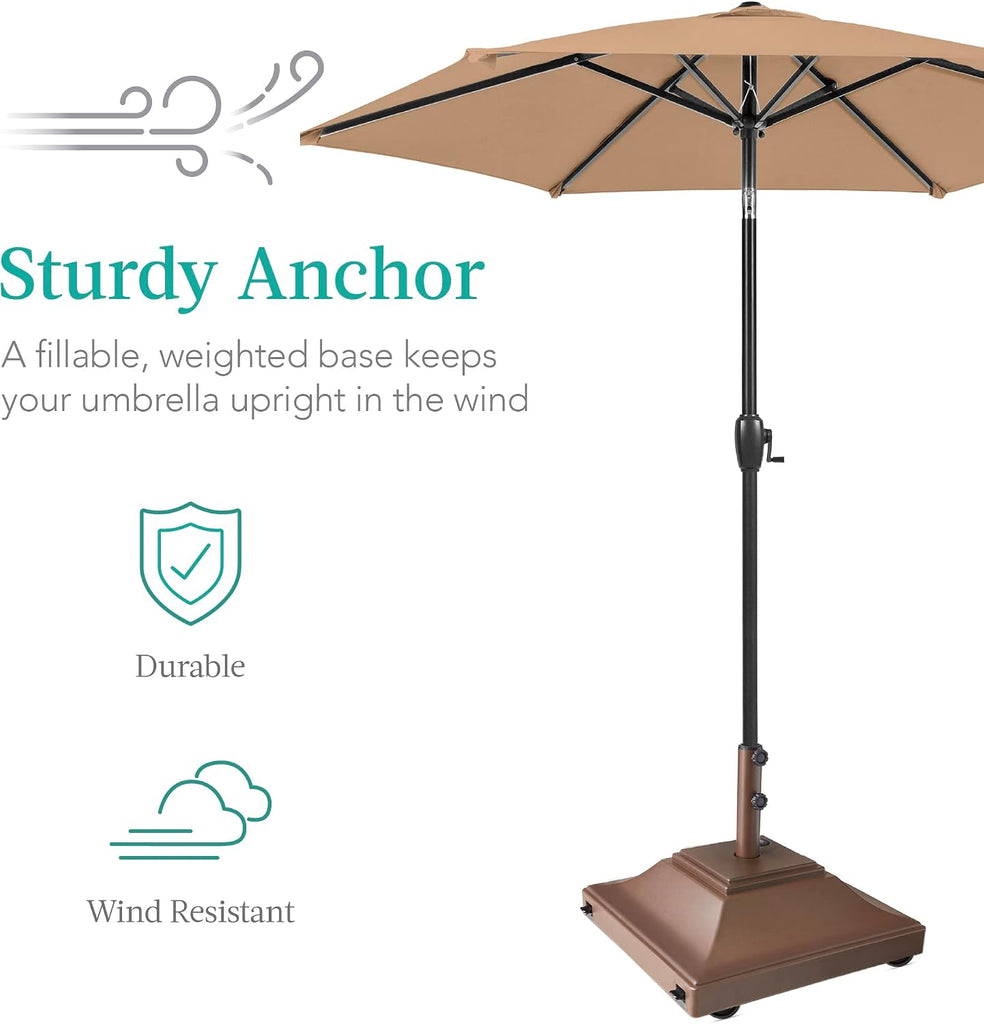 Fillable Mobile Umbrella Base, Heavy Duty Base, Square Tiered Market Stand w/ 4 Wheels, 2 Locks, 2 Knobs - JPSC